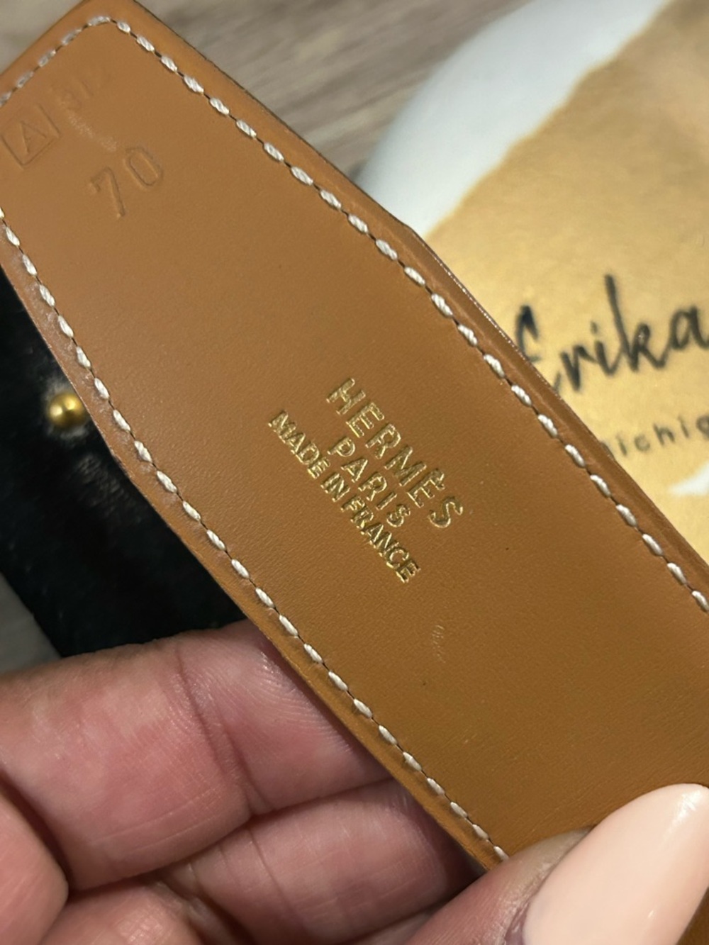 Hermes Tan Leather Belt with Gold H Buckle- Size‎ 70cm - Picture 2 of 10